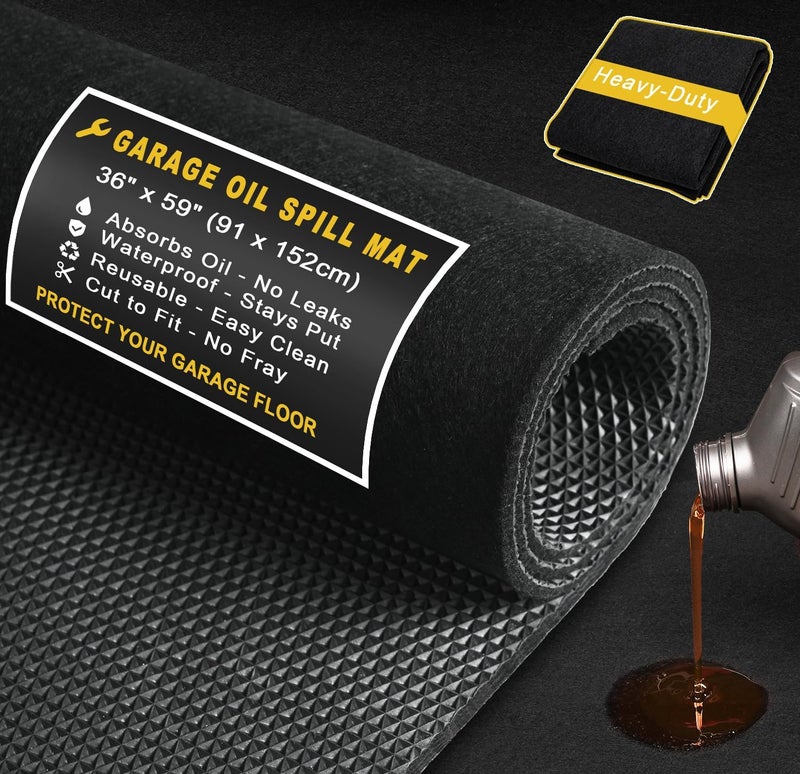 Golener Oil Spill Mat - 36”x59” Garage Floor Mat for Under Car, Absorbent Oil Mat, Rubber Floor Mats, Waterproof, Contain Liquid, Protect Garage Surface from Spills, Reusable, Washable, Durable, Black - Image 1